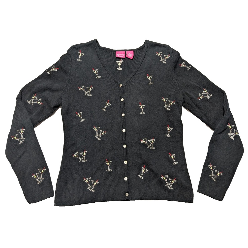 Alexandra Bartlett Cocktail Martini Cardigan Button‎ Sweater - Women Small Black